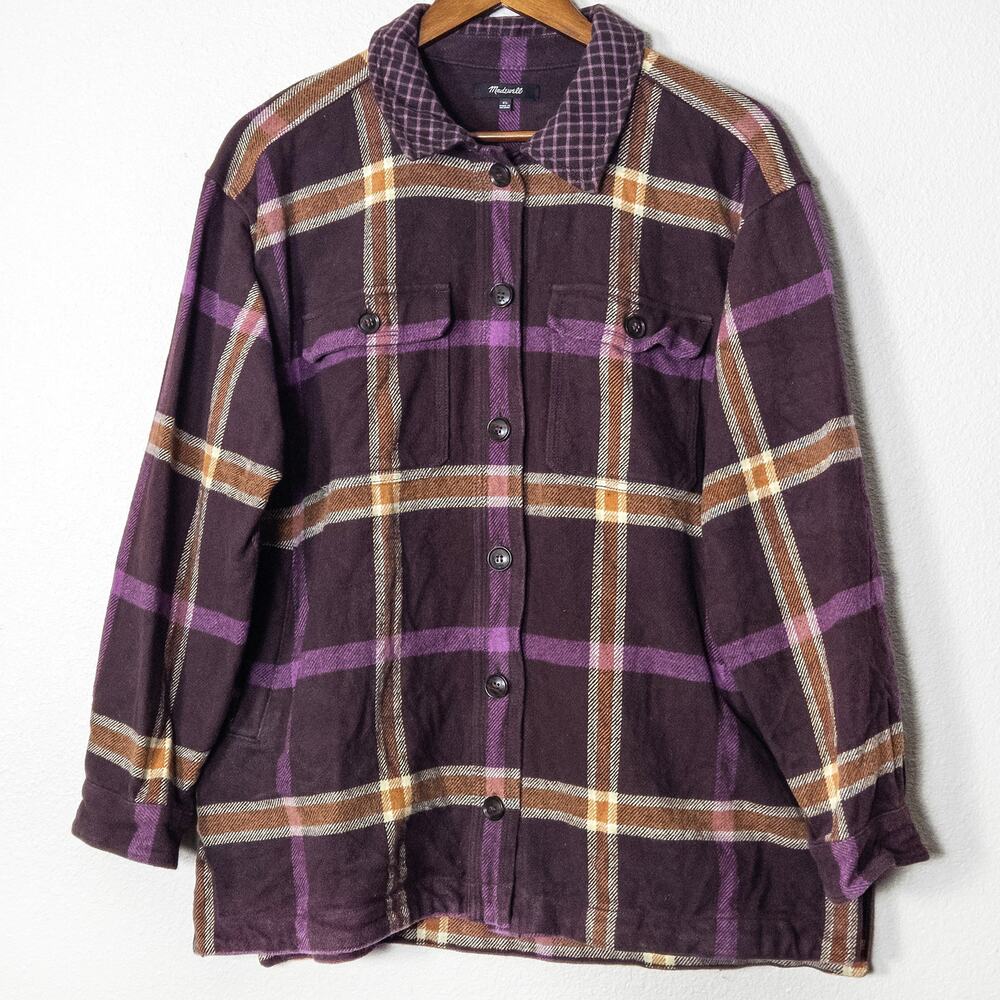 Madewell Rigby Plaid Shacket Purple Orange XL Oversized Heritage Layer - Picture 2 of 11